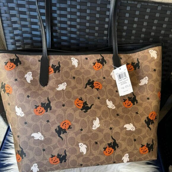 🎃🎃CW450 Coach City Tote In Signature Canvas With Halloween Print - Picture 6 of 10